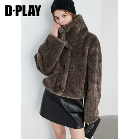 DPLAY冬人间妲己 摩卡棕色防风立领加厚保暖仿皮草毛毛外套商品大图