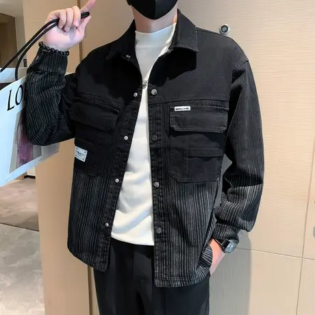 渐变色牛仔外套男秋季2023新款潮流个性水洗潮男痞帅工装上衣夹克商品大图