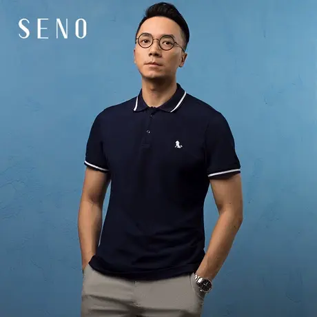SENO纯棉男士Polo衫深蓝色商务休闲韩版潮流丝光棉修身男装polo商品大图