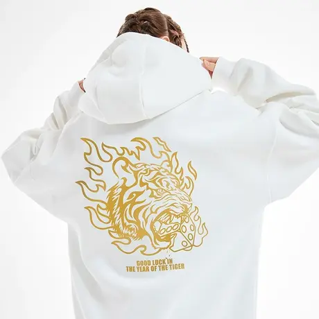 国潮复古潮流连帽老虎卫衣男oversize小众高街潮牌加绒冬季情侣装商品大图