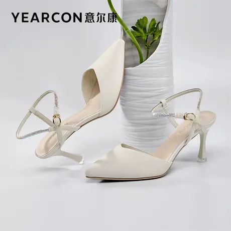 意尔康女鞋夏季细跟包头凉鞋高跟尖头外穿法式仙女风气质一字扣带商品大图