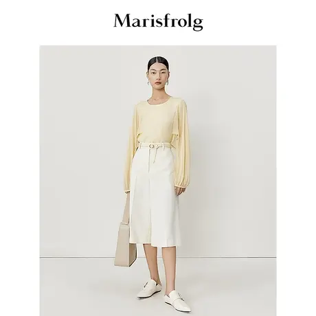 【能量色彩】玛丝菲尔时尚气质圆领芥末黄色系飘逸袖型礼服上衣女图片