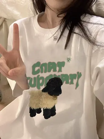 重磅纯棉短袖t恤女春夏季宽松百搭oversize美式复古潮牌半袖上衣商品大图