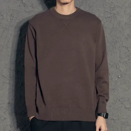 奕飏小设计原创毛衣男冬季日系复古纯色针织衫男士秋装上衣圆领潮图片