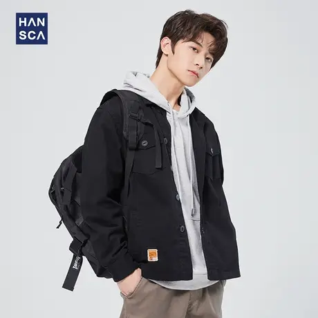 汉斯卡2022年春季翻领夹克男高端青少年新款潮流时尚休闲工装外套商品大图