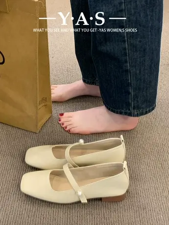 单鞋女平底鞋2024新款春秋夏季温柔风晚晚鞋低跟方头法式玛丽珍鞋商品大图