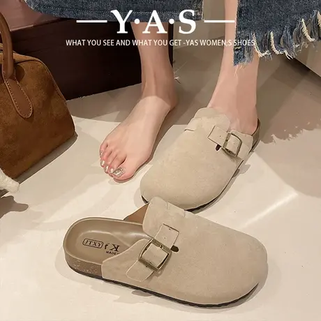 时尚软底勃肯鞋半拖女2024春季新款复古一脚蹬厚底内增高包头拖鞋商品大图