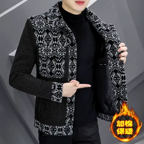 加厚保暖冬装外套男士痞帅貂绒短款大衣潮牌高端时尚加棉呢子夹克商品大图