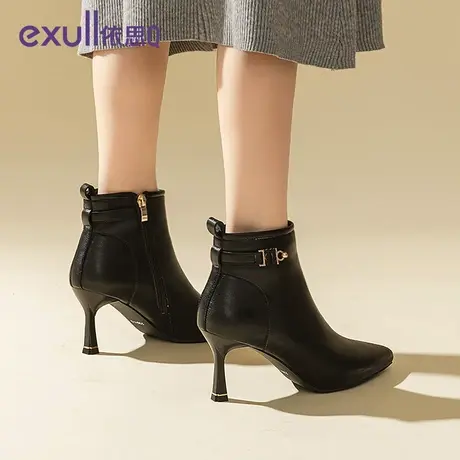 依思q2023新款高跟鞋细跟短靴女鞋增高靴子尖头小香风时尚靴商品大图