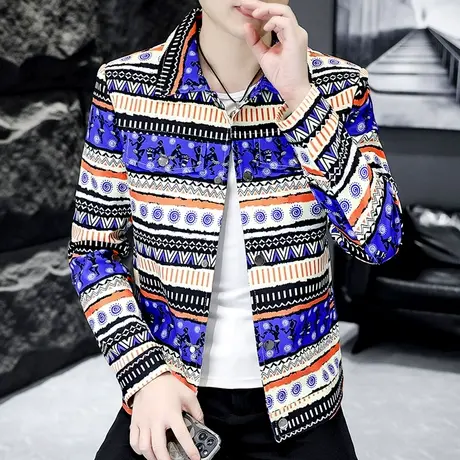 秋季男士复古民族风外套新款2023潮牌翻领痞帅气个性时尚提花夹克商品大图