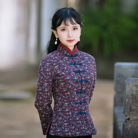 唐装女中国风冬季棉衣中式棉服改良旗袍小棉袄年轻款复古盘扣上衣图片