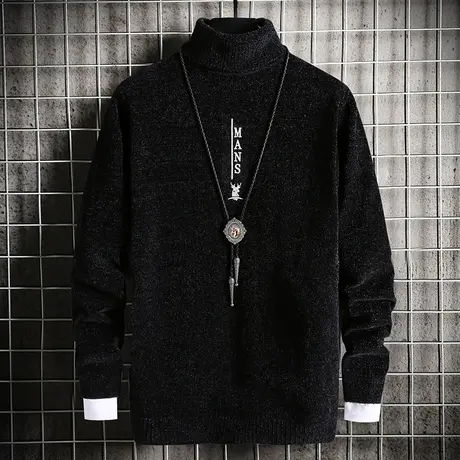 雪尼尔高领毛衣男韩版修身针织线衫潮流加厚秋冬季男装打底上衣服商品大图