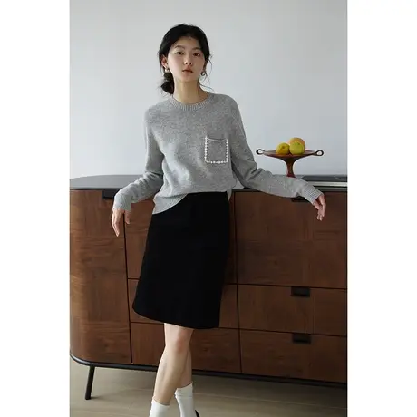 嘉茱莉2023秋季新款纯羊毛毛衣女低圆领针织套头上衣薄款针织毛衣图片