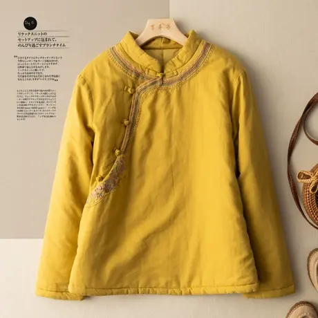 文艺复古夹棉外套棉服刺绣斜襟中式棉袄气质减龄国风唐装2021新款商品大图