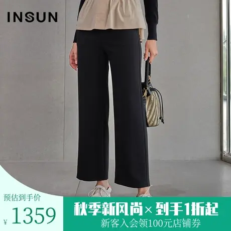 恩裳春季时尚简约宽松通勤OL黑色直筒休闲裤长裤西装裤女图片