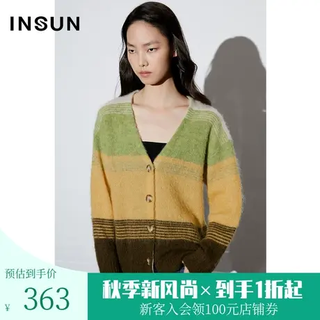 恩裳COVER2023春款新款时尚慵懒落肩廓形马海毛条纹间色开衫毛衣商品大图