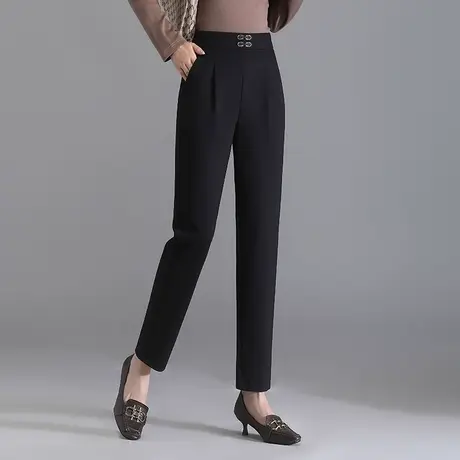 黑色小脚裤西装裤女春季2023新款高腰显瘦通勤直筒裤气质烟管裤子商品大图