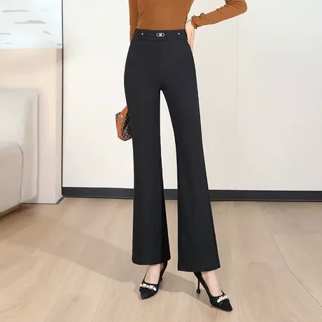 2023秋季新款韩版微喇裤高腰显瘦休闲裤女黑色时尚长裤垂感喇叭裤商品大图