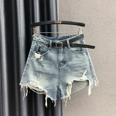 洋气口袋撞色感牛仔短裤女23夏季新款辣妹热裤高腰显瘦毛边阔腿裤商品大图