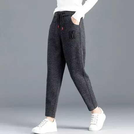 加绒裤子女秋冬2023新款小个子外穿休闲女裤哈伦毛线裤针织毛呢裤图片