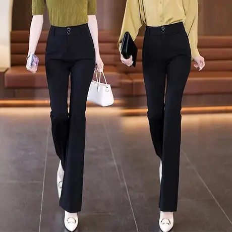 黑色西装微喇裤女2023新款显瘦高腰垂感裤子春秋女直筒喇叭休闲裤图片