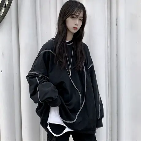 chic卫衣女2020秋冬宽松韩版潮ins设计感上衣加绒加厚ulzzang外套商品大图