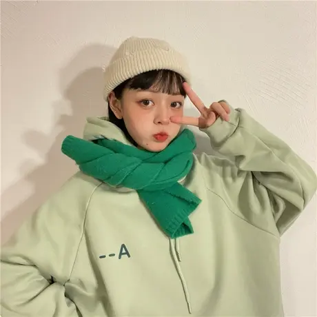 红续显白绿色加绒加厚连帽卫衣女小个子学院风外套小众设计感上衣商品大图