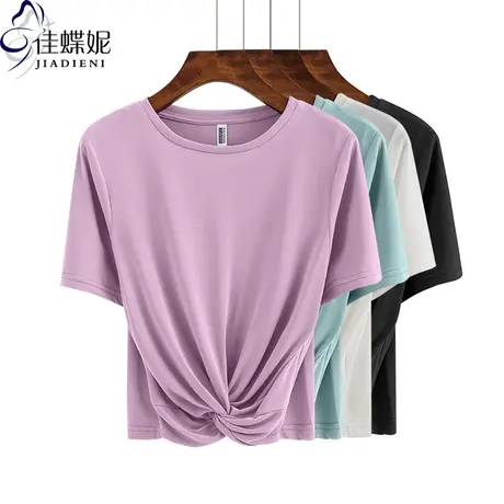 夏季新款韩版纯白宽松休闲短款高腰露肚脐圆领短袖体恤上衣女装图片