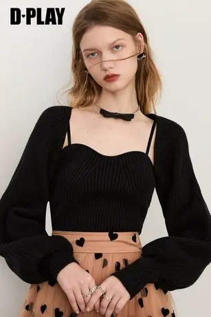 DPLAY【惠品】秋装新经典黑针织吊带经典复古短款内搭针织小衫图片