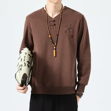 秋冬卫衣男加绒加厚中国风保暖圆领休闲汉字中文刺绣休闲潮打底衫图片