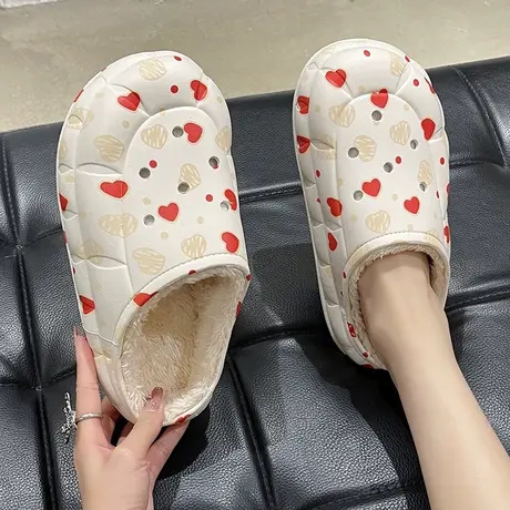 加绒洞洞棉拖鞋女冬季2023新款可爱居家室内外穿厚底防滑保暖拖鞋商品大图