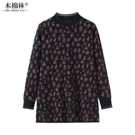 胖mm大码女装宽松遮肚子上衣2024春秋荷叶边碎花保暖中老年装毛衣商品大图