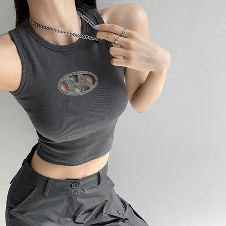 美式复古吊带背心女装夏季欧美辣妹镂空内搭工字别致短款上衣外穿图片