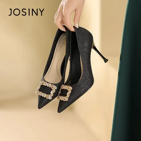 Josiny/卓诗尼法式高跟鞋2023秋季新款气质名媛黑色细跟尖头单鞋商品大图