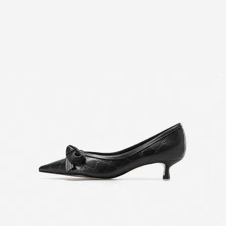 Nine West/玖熙2023年春季新款单鞋女蝴蝶结牛皮压花中跟细跟女鞋图片