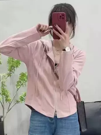 设计感百搭双开拉链修身显瘦连帽休闲开衫外套女秋季新款短款上衣商品大图