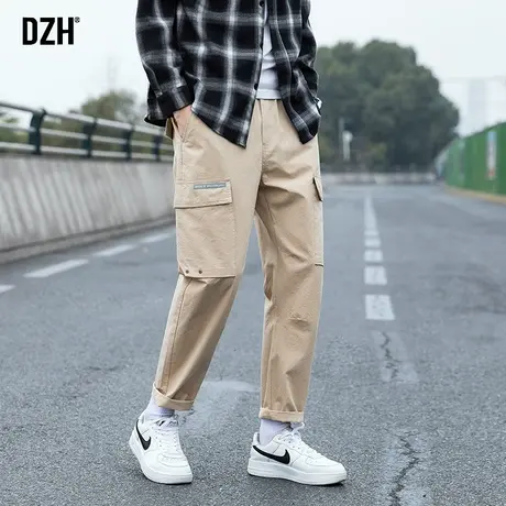 男士日系卡其色裤子秋季工装裤男直筒宽松男裤2023年新款潮休闲裤商品大图