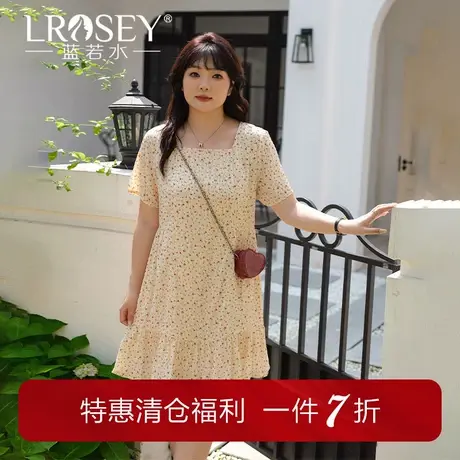 蓝若水大码女装茶歇方领法式碎花裙夏季新品胖MM巨显瘦遮肉连衣裙图片