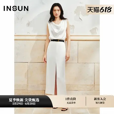 INSUN恩裳夏装荡领微皱感无袖醋酸上衣图片