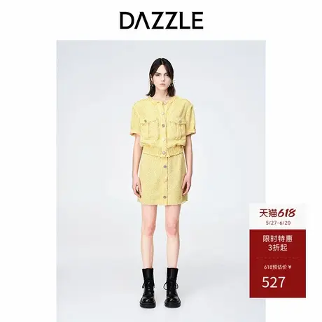 DAZZLE地素奥莱小香风优雅羊毛混纺粗花呢短袖外套上衣女商品大图