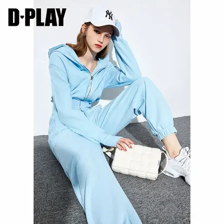 DPLAY冰川蓝高腰螺纹连帽短卫衣套装商品大图