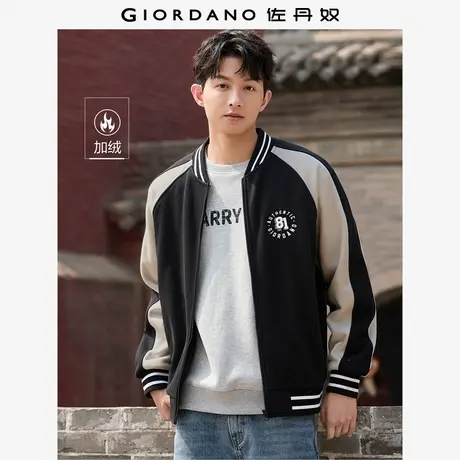 佐丹奴外套男装加绒刺绣撞色插肩袖针织棒球服外套 01074862商品大图