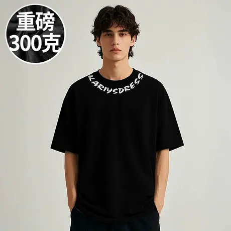 100%纯棉300g重磅短袖T恤美式潮牌加肥加大码胖子男装夏季半截袖商品大图