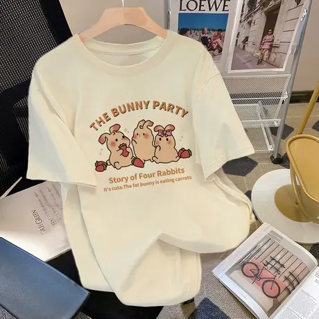 国潮复古百搭款t恤短袖女oversize大码纯棉ins潮夏季洋气半袖上衣图片