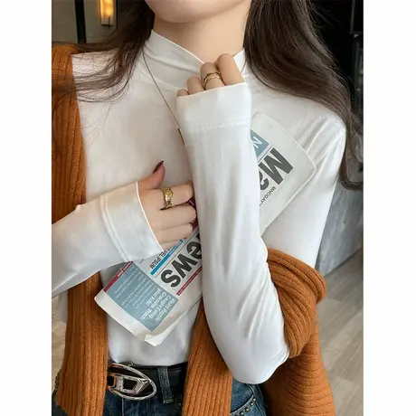 KMV真维斯莫代尔打底衫女士2025春秋新款半高领设计感修身长袖t恤商品大图