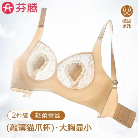 芬腾内衣女大胸显小性感蕾丝上托防下垂无痕超薄透气猫爪杯文胸罩商品大图