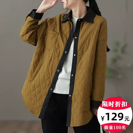 dza 复古中长款翻领棉衣女冬季新款宽松棉袄外套女装休闲棉服上衣商品大图