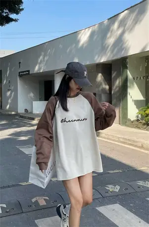 春季印花字母卫衣女春秋薄款韩版新款宽松显瘦撞色百搭休闲上衣潮商品大图