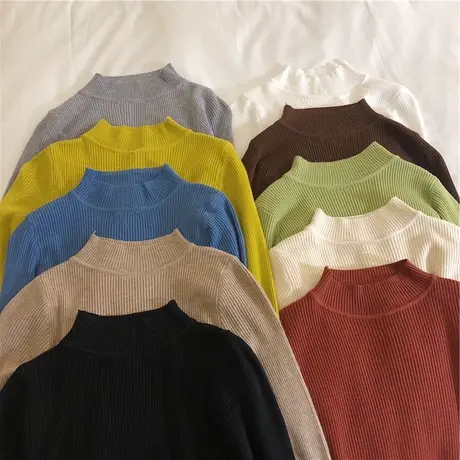 2023新款秋冬季设计感小众外穿内搭针织打底衫女士爆款半高领毛衣图片