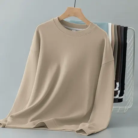 350g重磅卫衣男2023新款宽松潮流百搭长袖t恤纯色无帽圆领打底衫商品大图